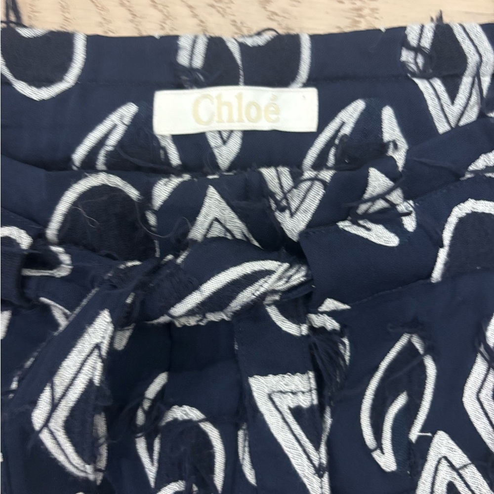 NWOT Chloé Abstract Print Frayed and fringed Cropped Pants-10